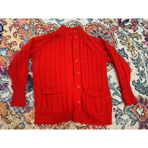Vintage Sears Button Up Sweater Cardigan Orange Red Acrylic Pockets - Picture 7 of 7